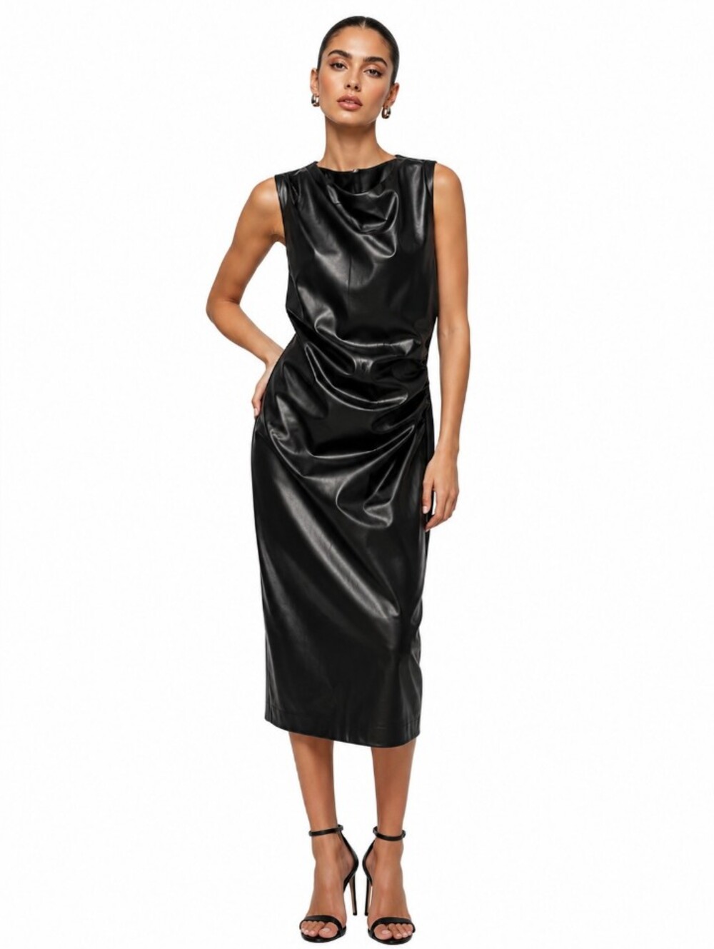 SHEIN Black Faux Leather Sleeveless Midi Dress